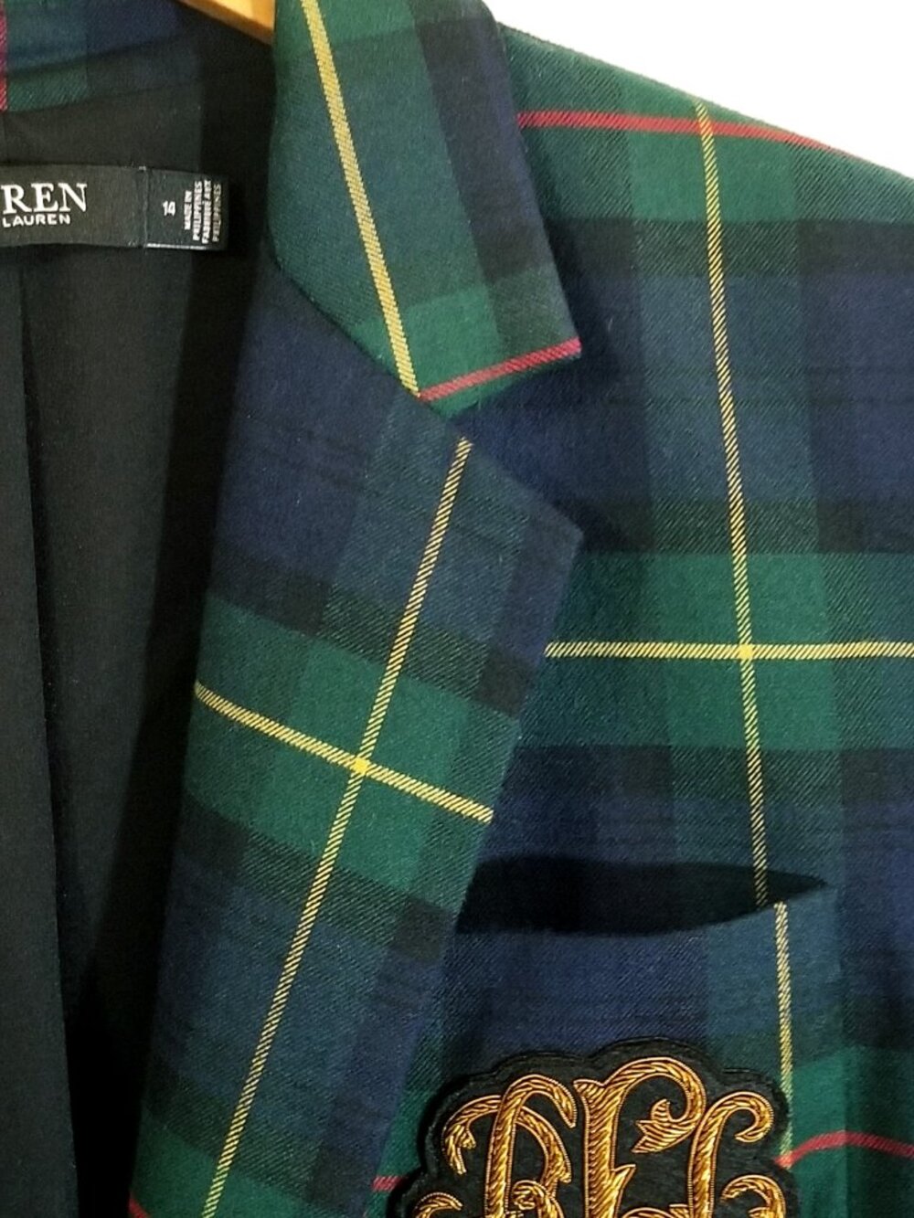 Lauren Ralph Lauren Women's Tartan Plaid Wool Blend Bullion Blazer – Size 14 - Picture 3 of 13